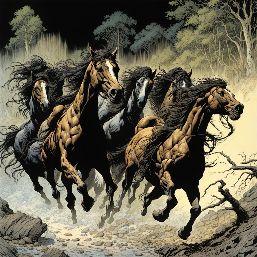 Wild Horses Run Free in Wrightson Style