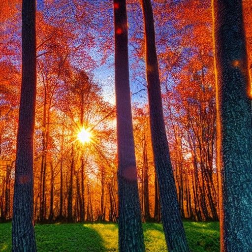 Glass Maple Forest Refracts Autumn Sunset