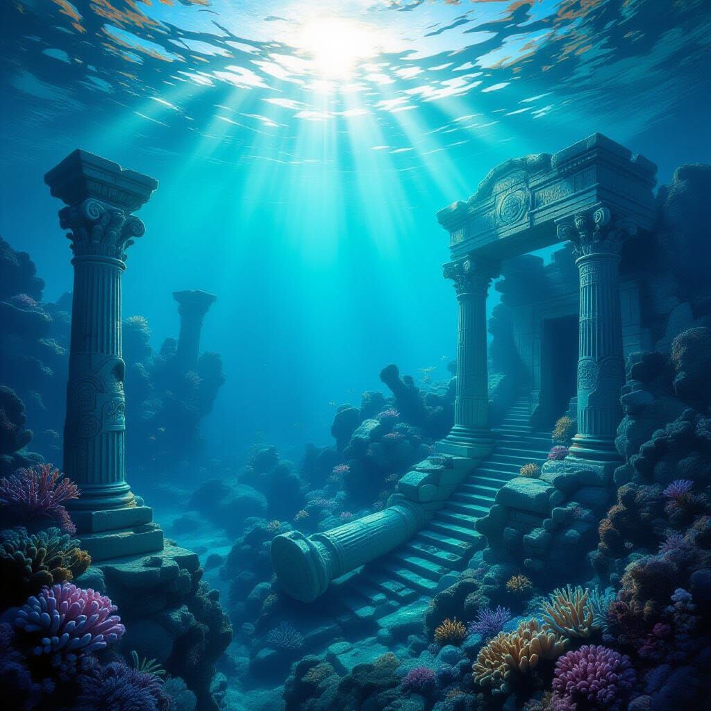 Ethereal Coral Reef Ruins With Otherworldly Marine Life