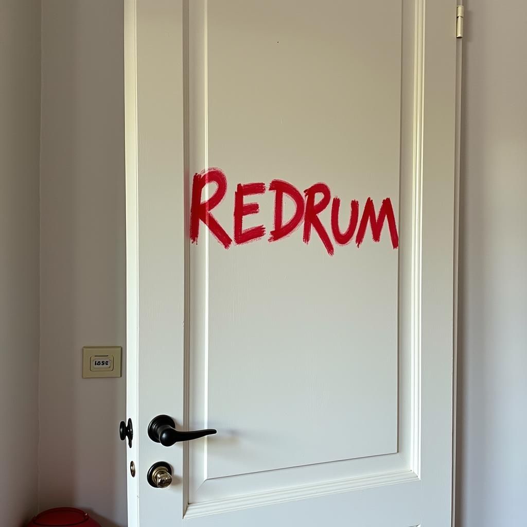 Eerie "REDRUM" Mirror Reflection on Door