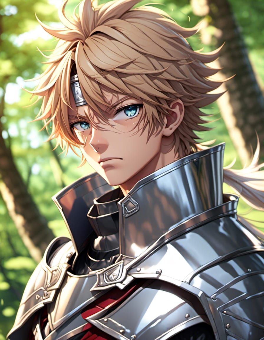 Knight in Anime Style Armor in Forest