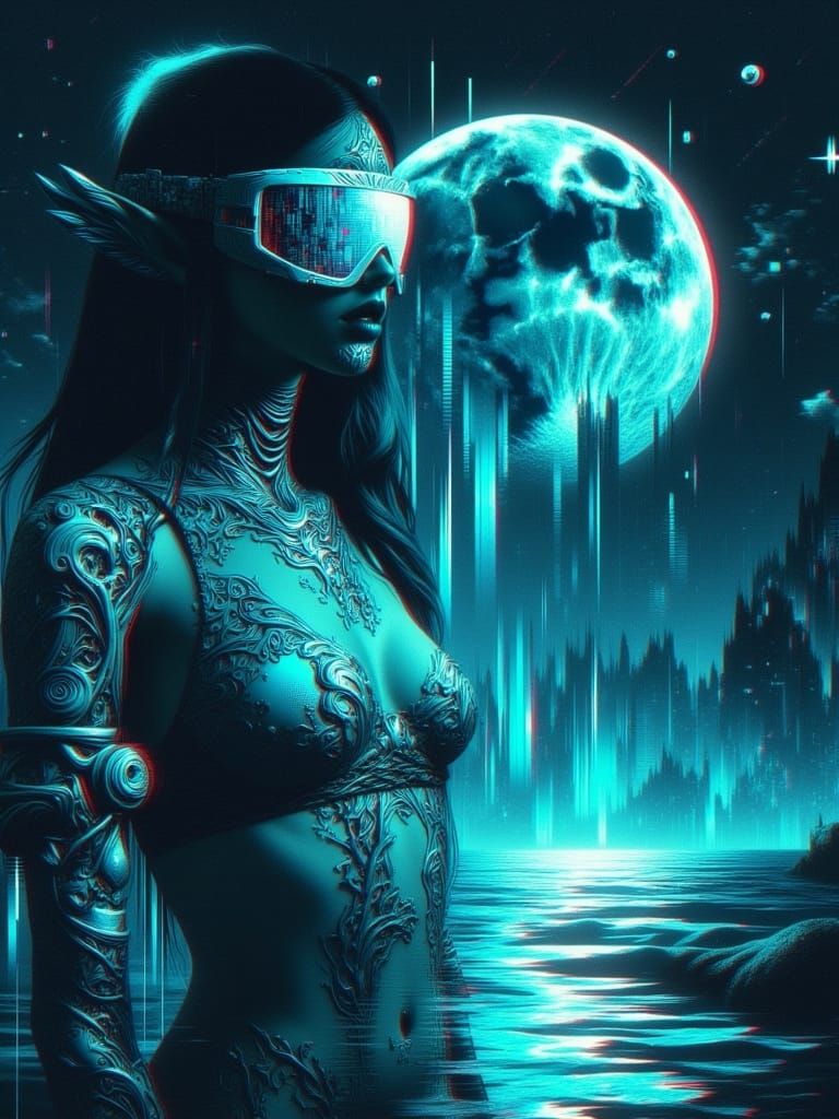 Elegant Android with Cybernetic Vines in Starry Void