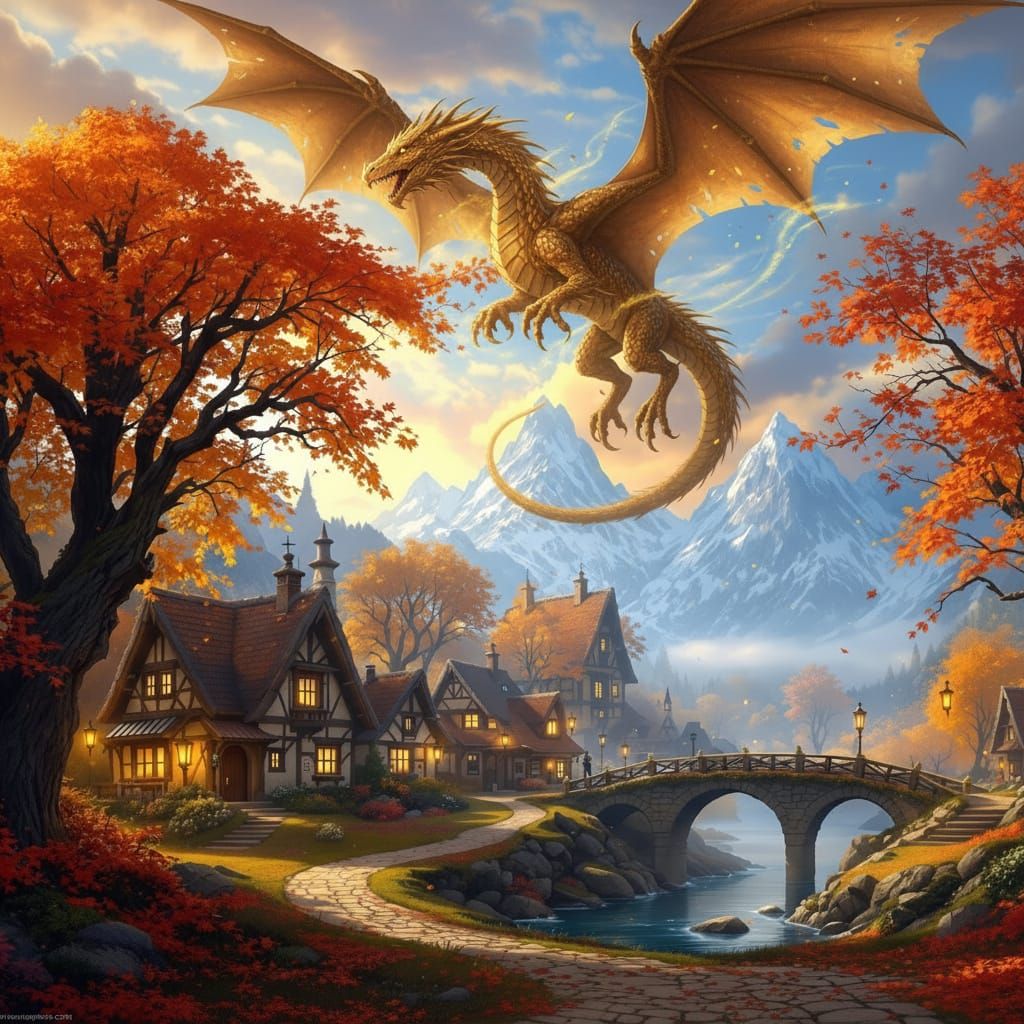 Enchanting Fantasy Village in Autumn Forest