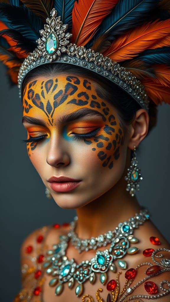 Glamorous Woman in Leopard Print Regalia