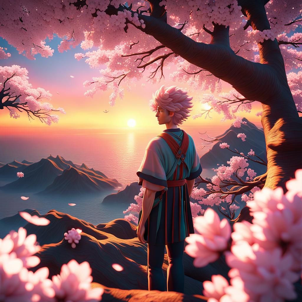 Anime Boy at Sunset in 3D Rendered Style