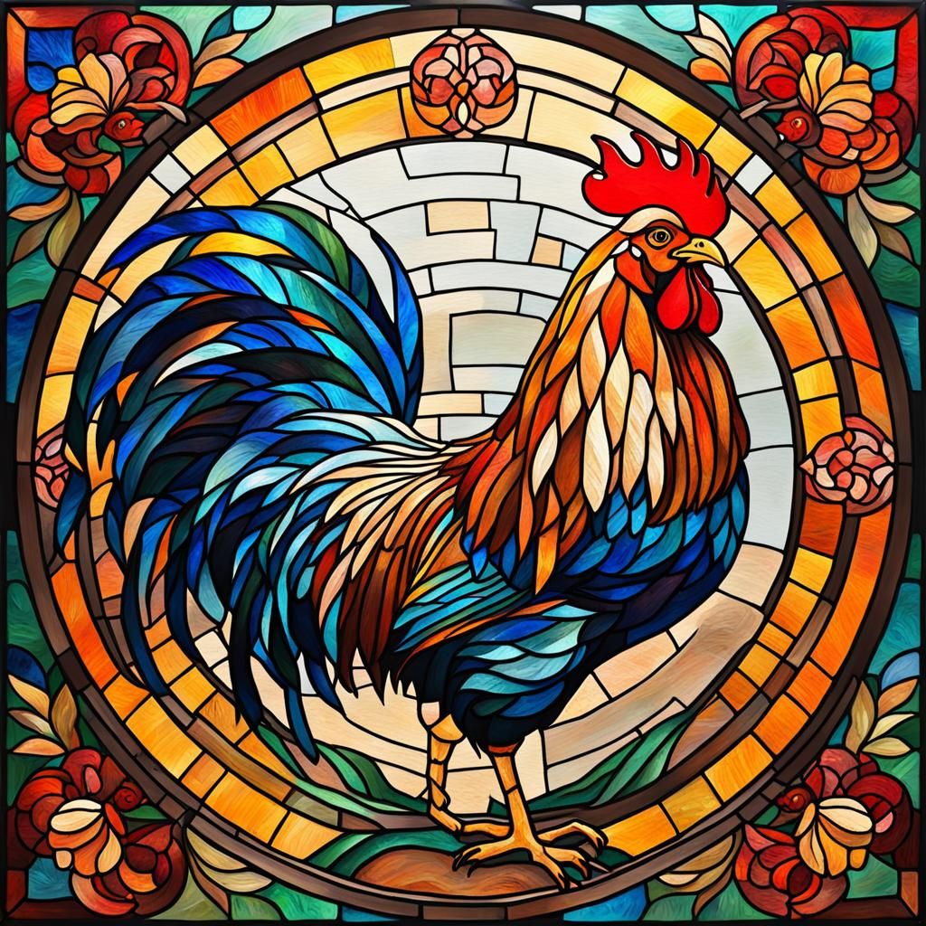 Stained glass Year of the Rooster