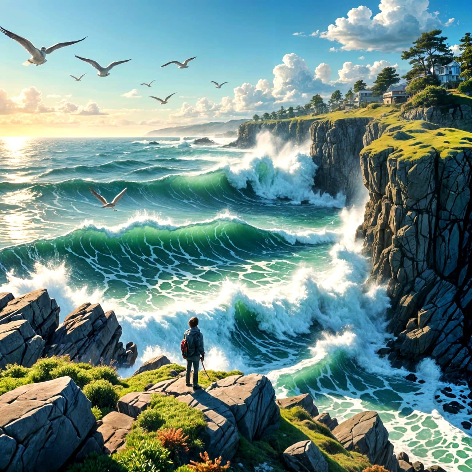 Ocean View in Miyazaki Inspired Digital Art