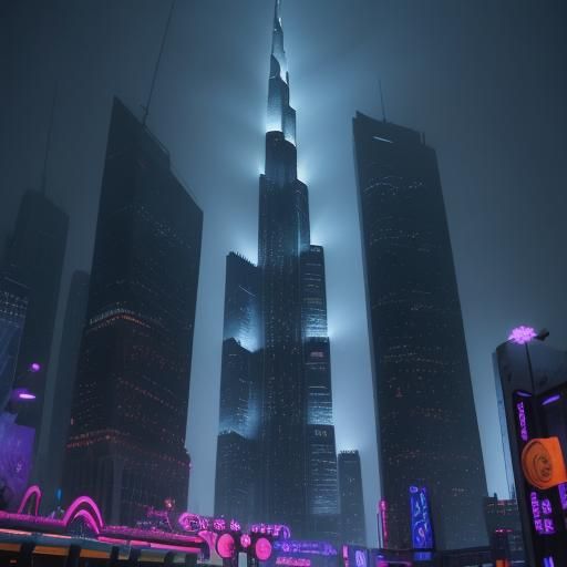 Surreal Snowfall Over Futuristic Dubai Nightscape