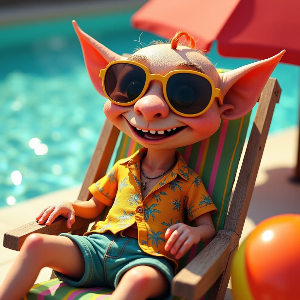 Elf Lounging by Pool in Realistic Style