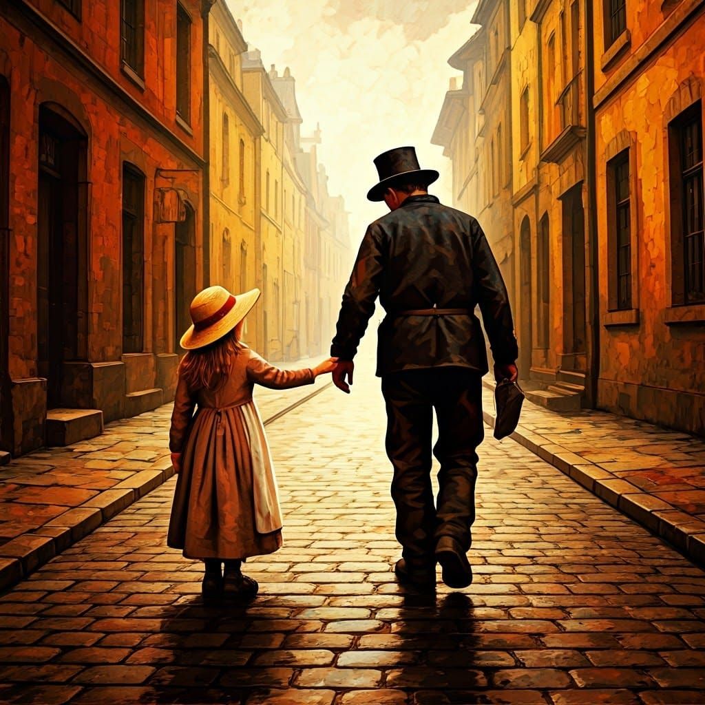 Girl Reaching for Chimney Sweeper in Van Gogh Style