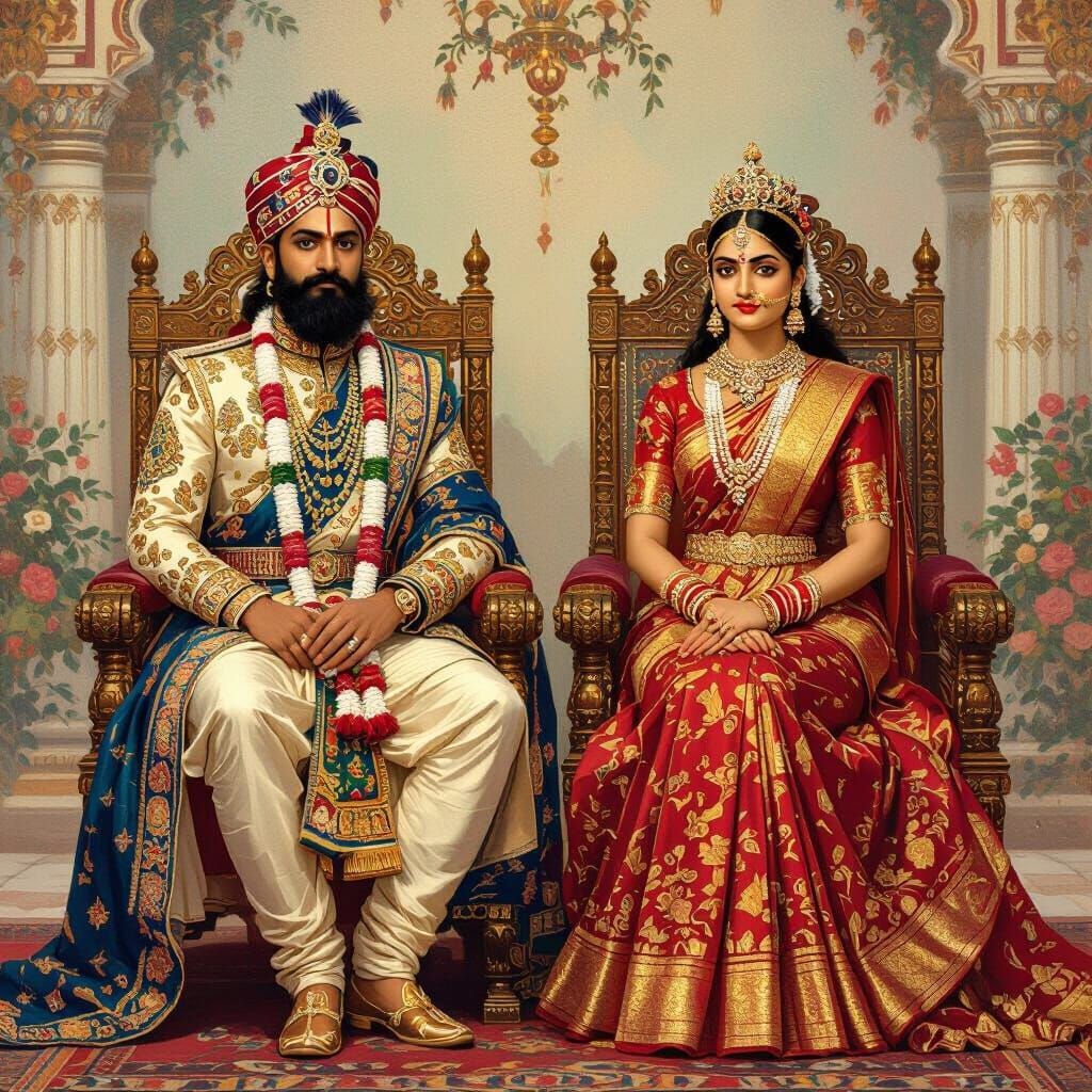 Regal Indian King and Queen on Thrones