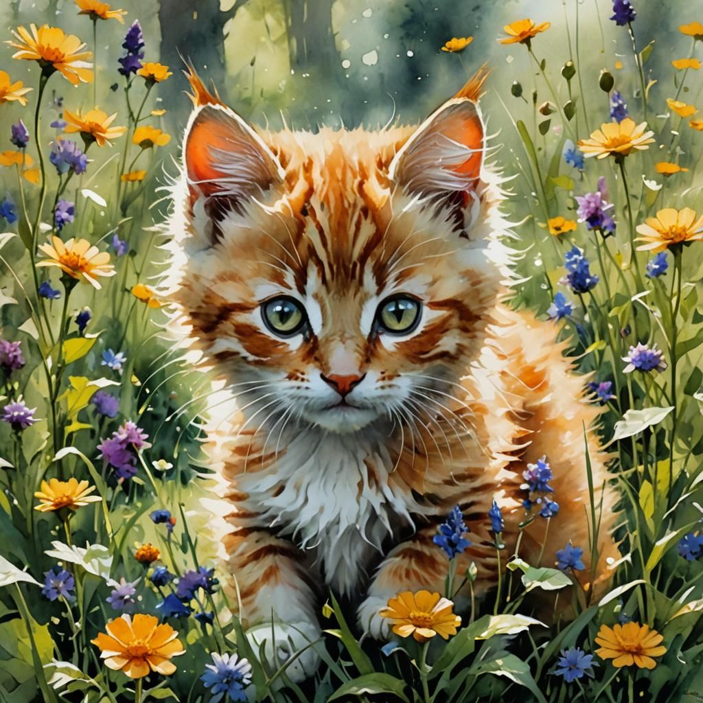 Ginger Kitten in Watercolor Art Style