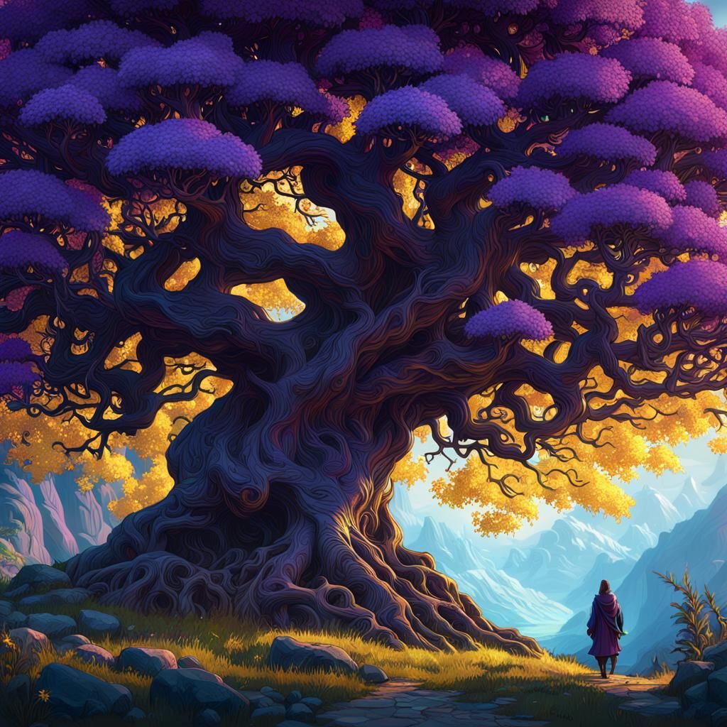 Intricate Tree of Life in Dark Fantasy Style