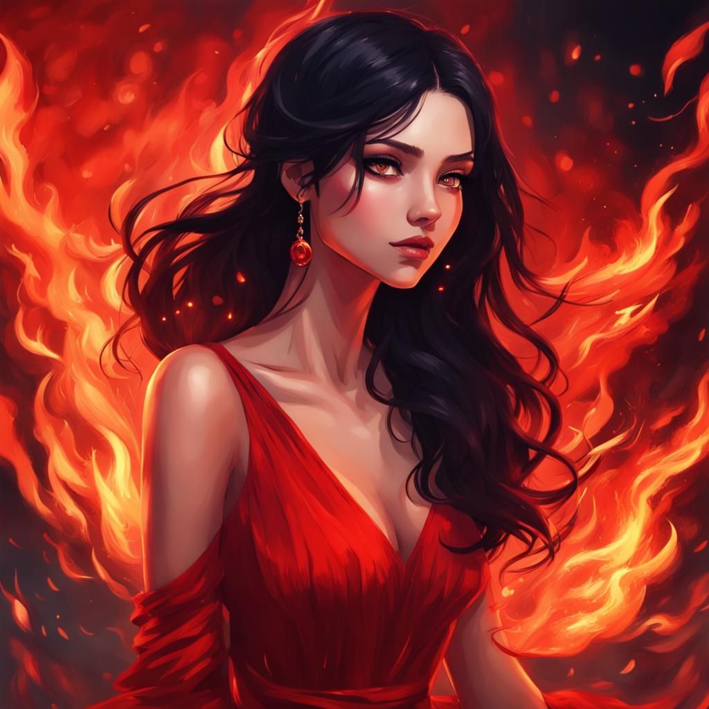 Animated Girl Surrounded by Fire
