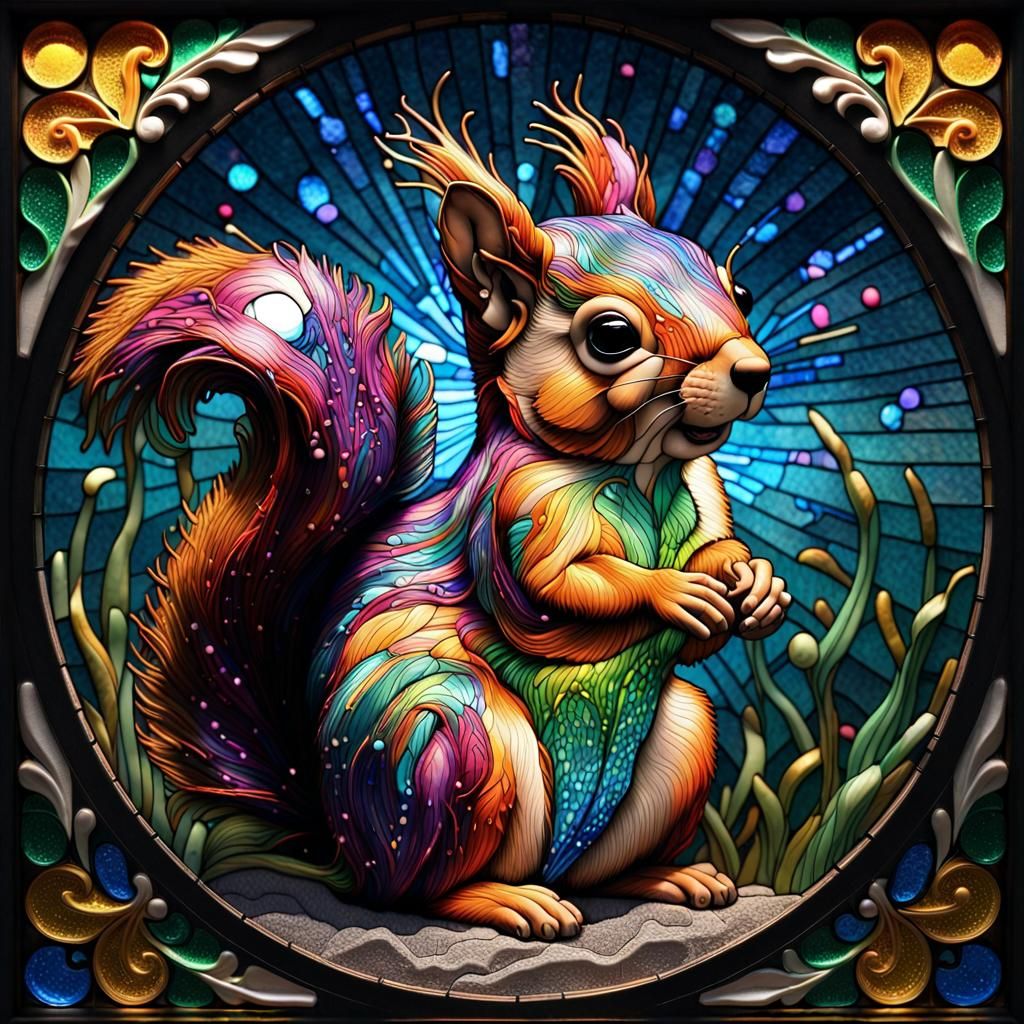 Stained Glass Squirrel with Fiber Optic Details