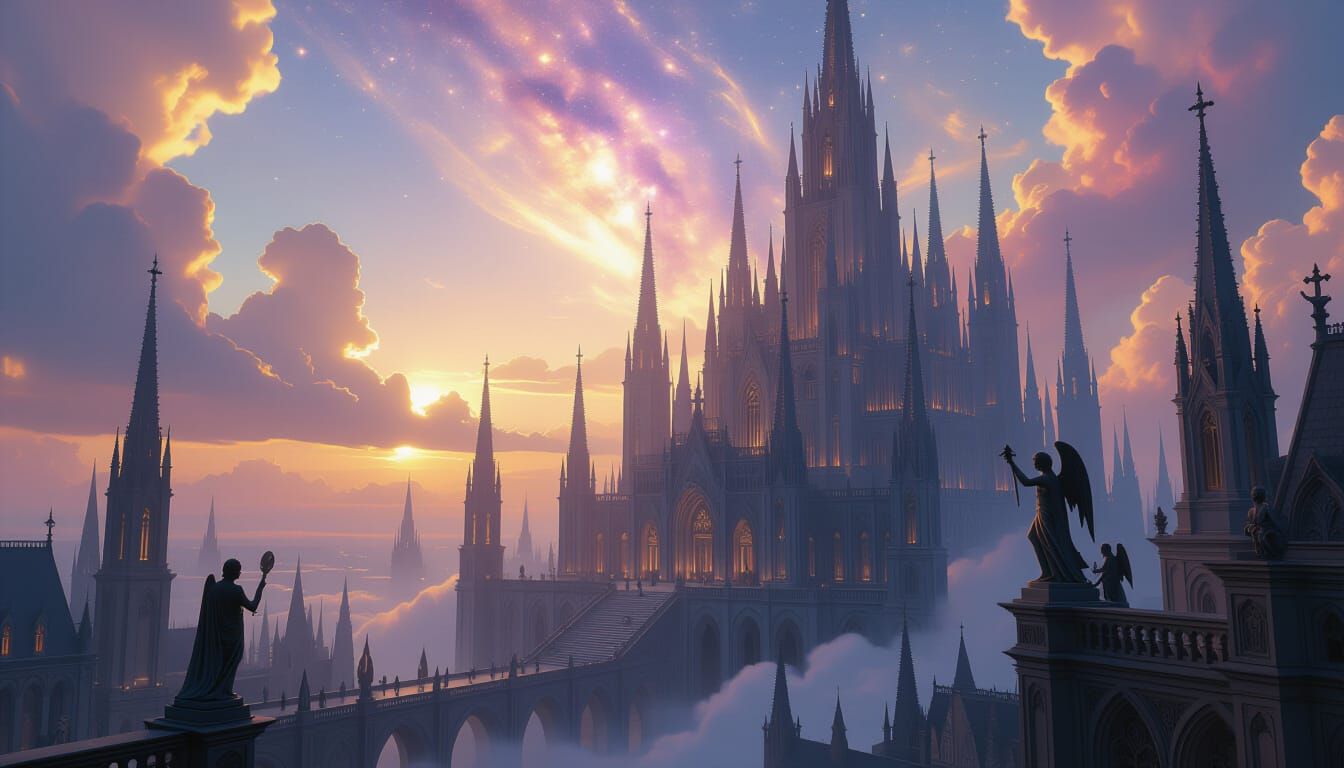 Gothic Celestial City in Divine Light