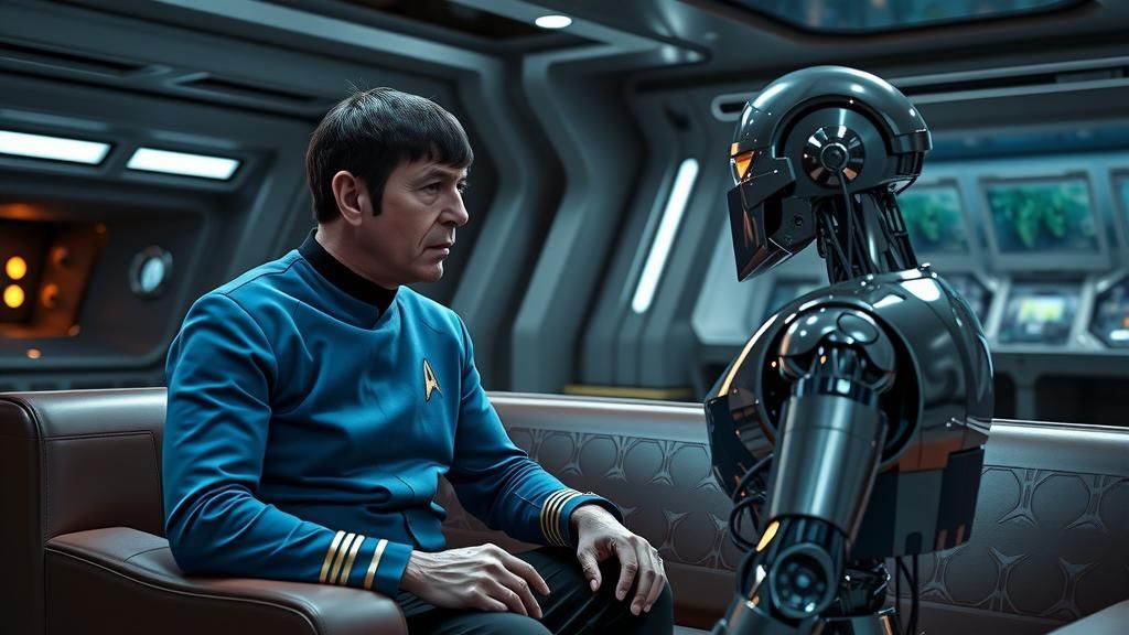 Spock and Robbie the Robot Chat in Enterprise Lounge