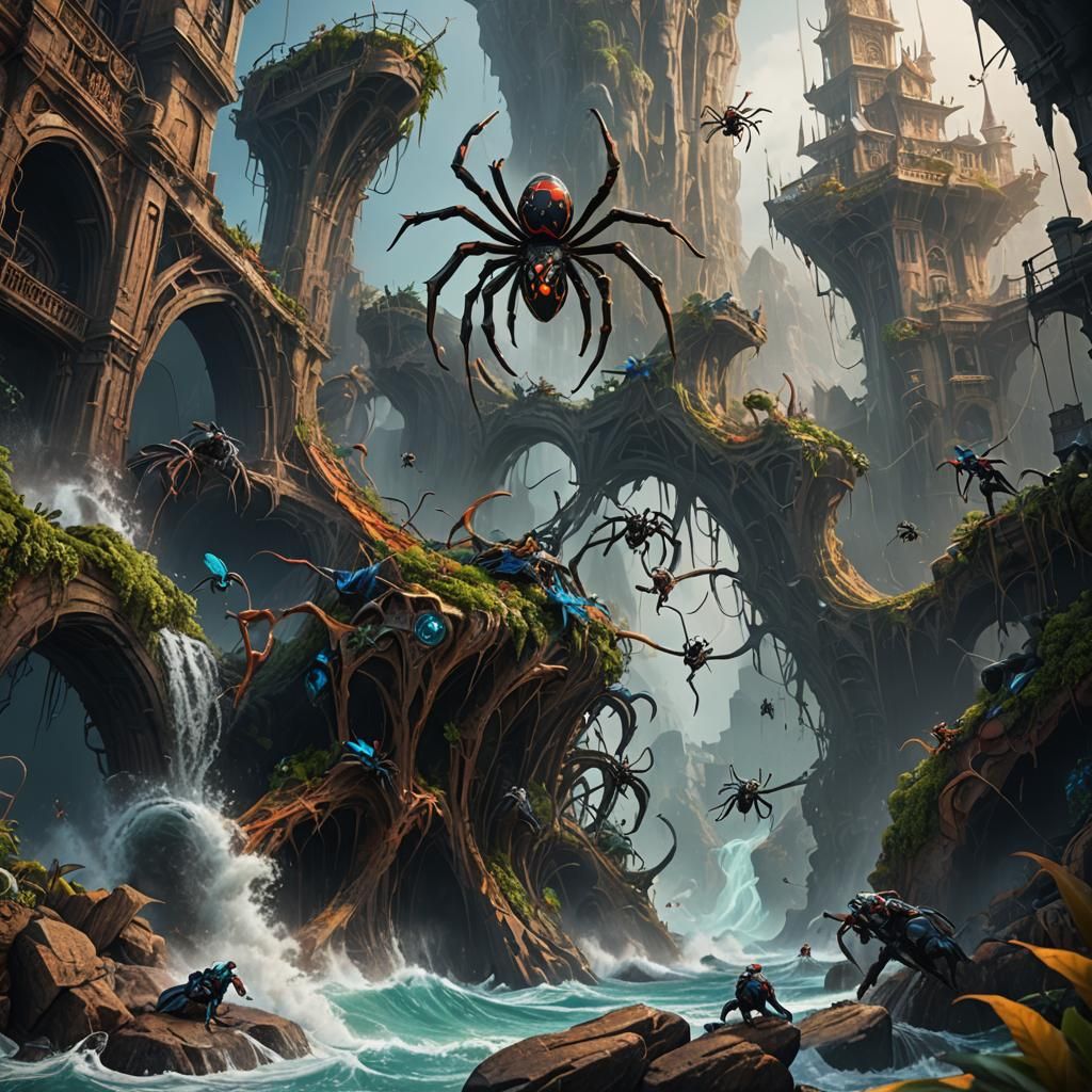 Spider Surfing in Detailed Matte Painting