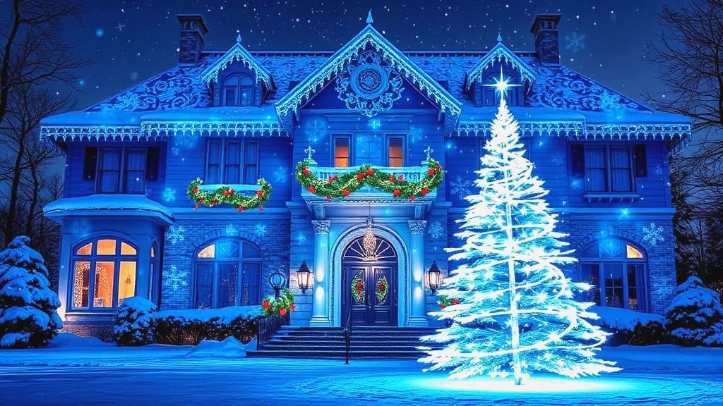 Holographic Christmas Mansion Scene