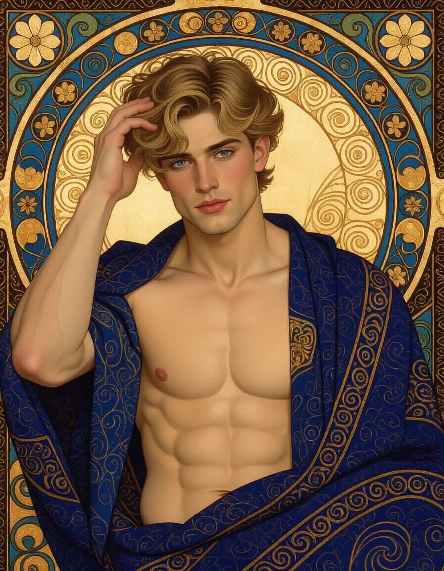 Contemplative Blond Man in Art Nouveau Style