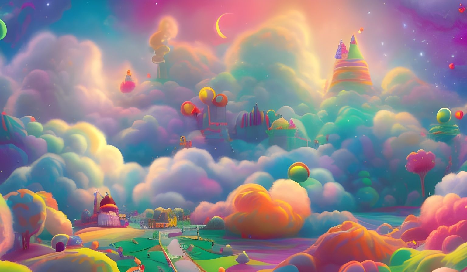 Fluffy Alpaca Clouds in a Vibrant Candyland