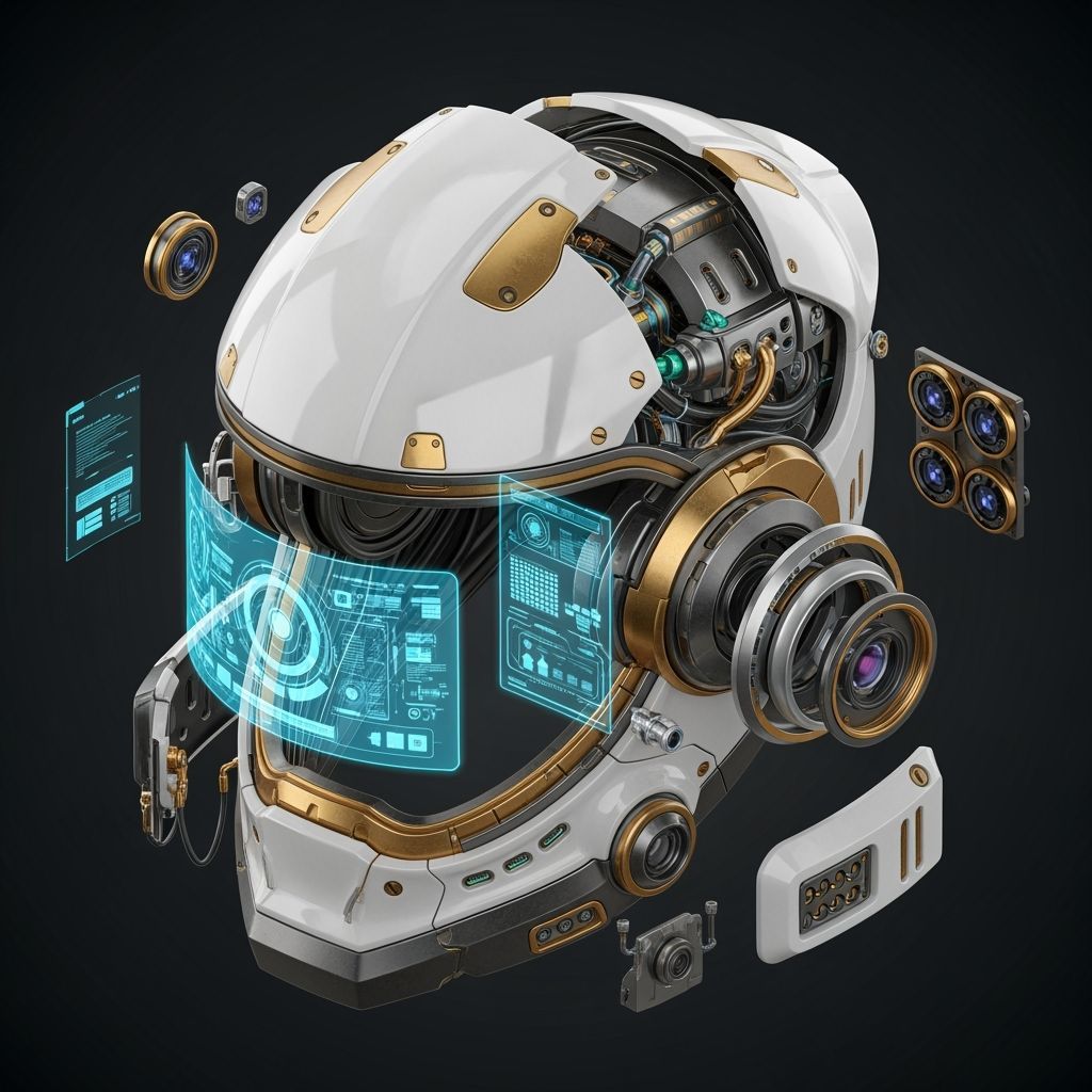 Futuristic Space Helmet with Holographic Display in Isometri...