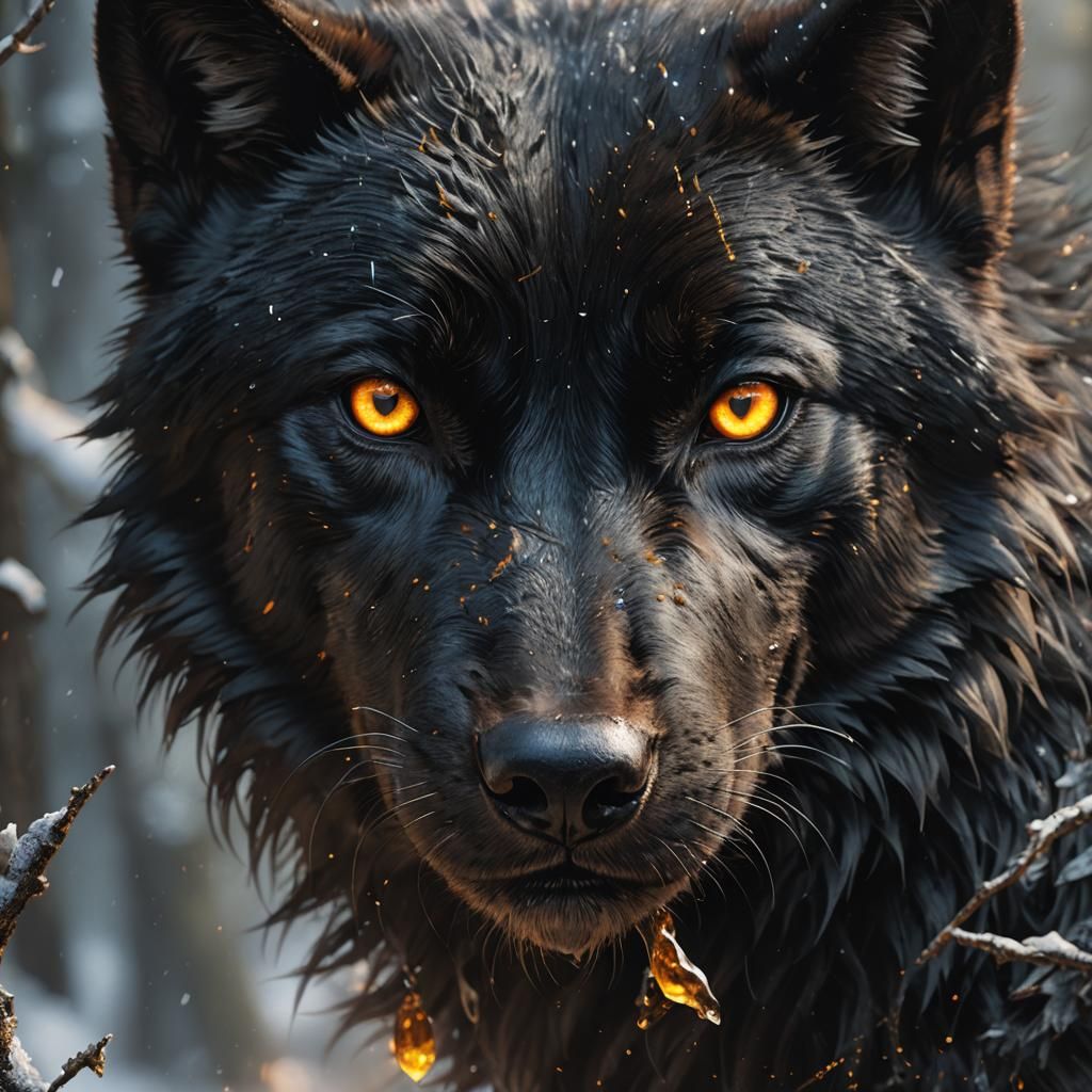 Black Wolf's Amber Eyes: Detailed Matte Painting