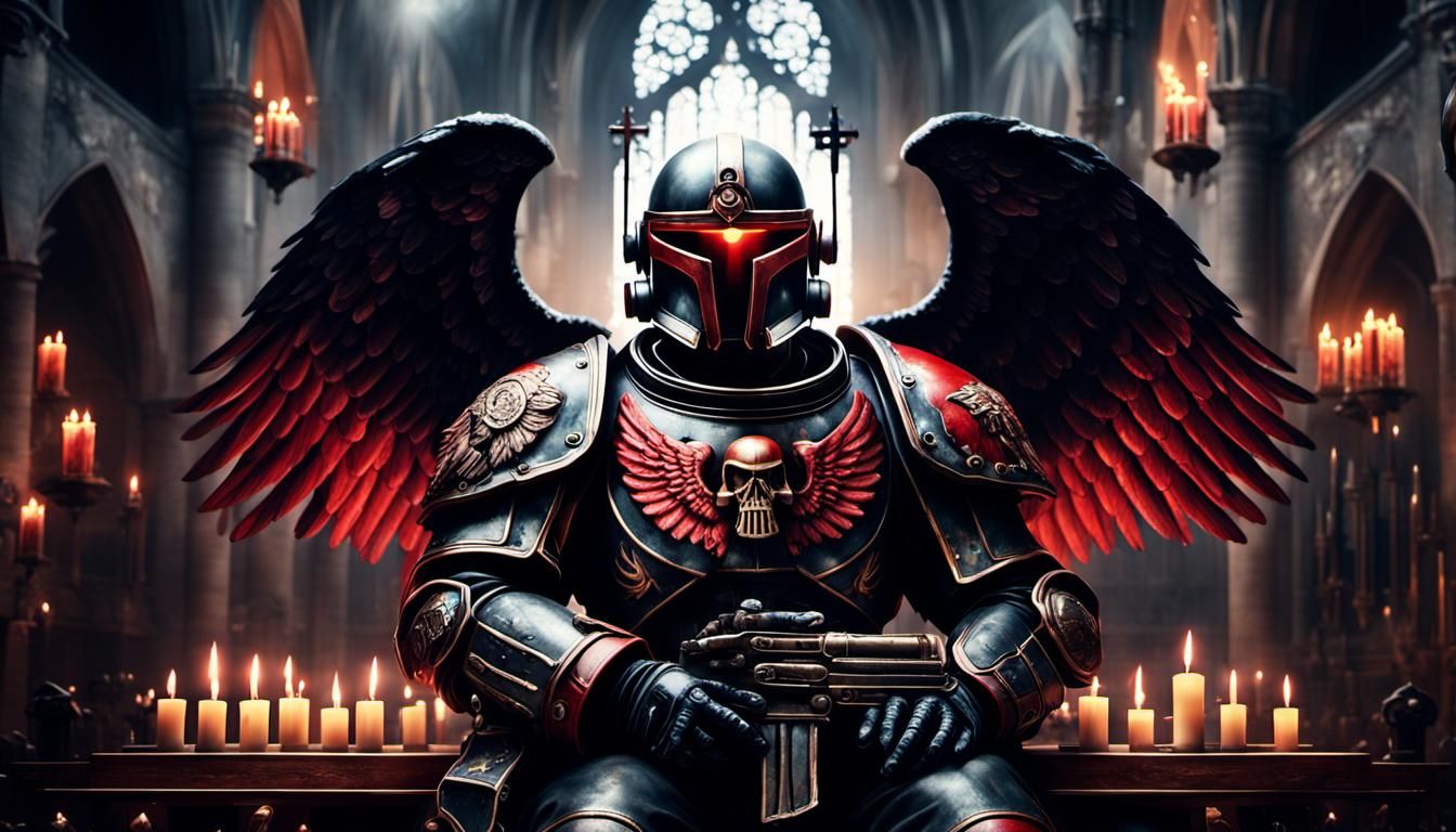 Angel with Red and Black Wings in Candlelight