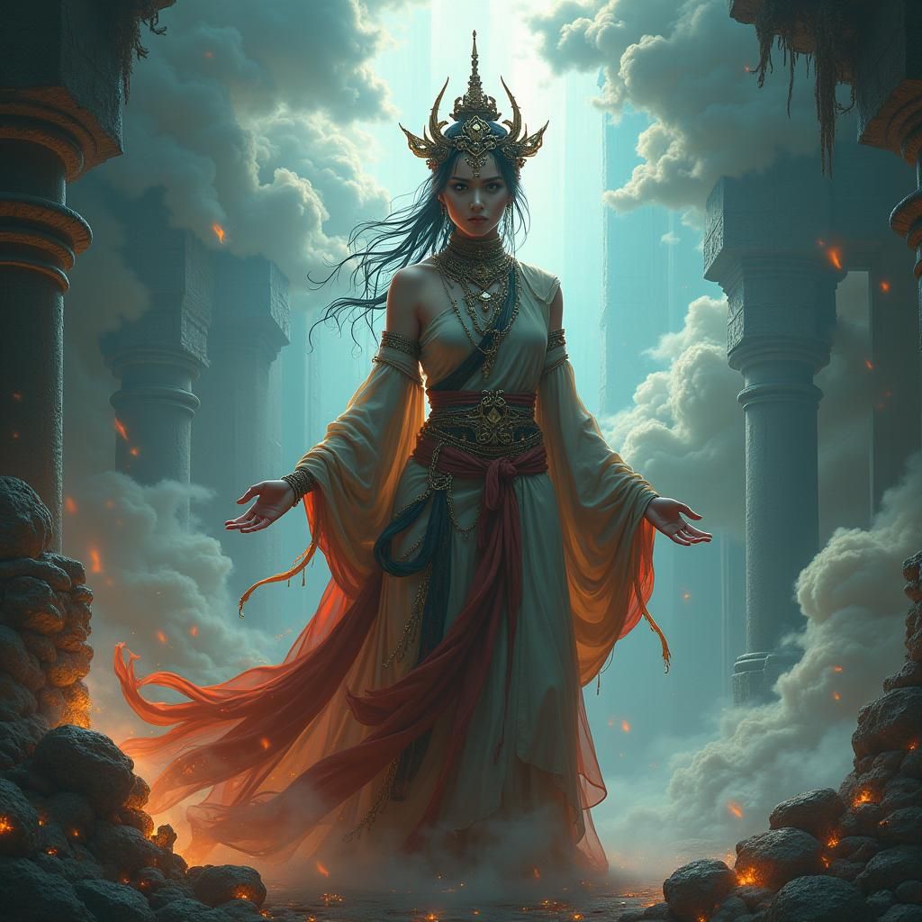 Mystical Female Monk in Ornate Robes