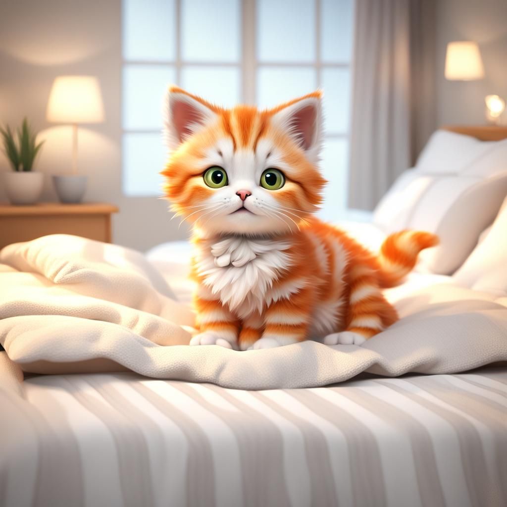 Cute Kitten in Diaper: 3D Render