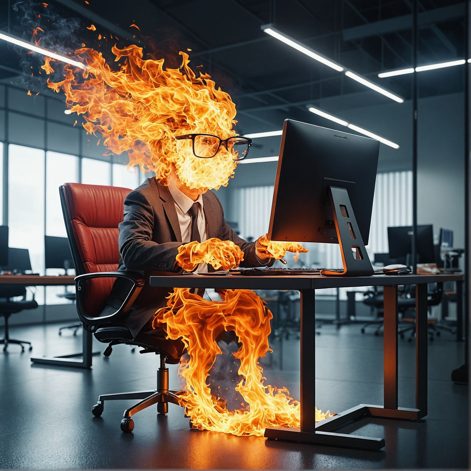 Fire Elemental in Office Environment