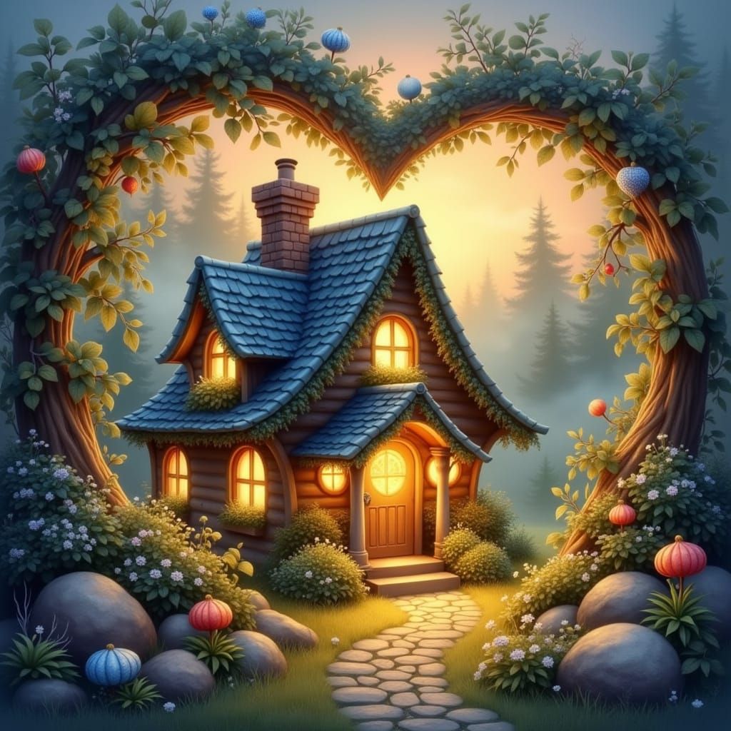 Warmth of Whimsical Cottage in Golden Twilight