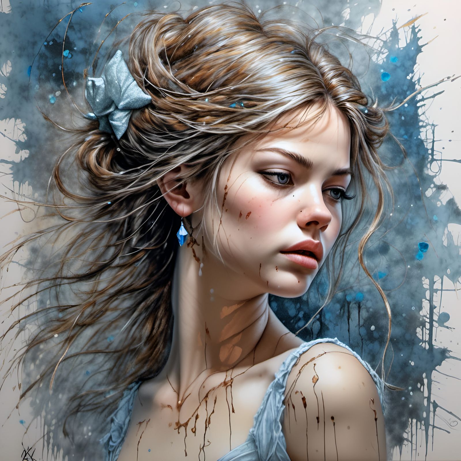 Hyperrealistic Portrait of Cinderella in the Wind