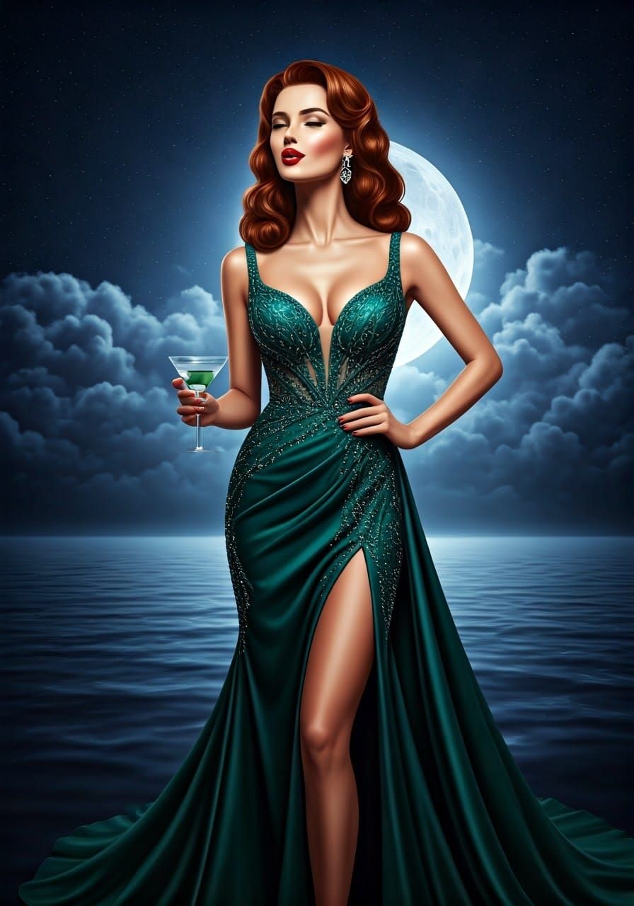 Emerald Goddess in Stilettos and Gin Martini