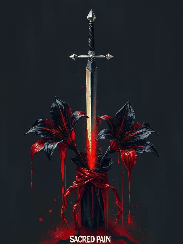 Gothic Sword Piercing Lilies with Graffiti, in Ash Thorp Sty...