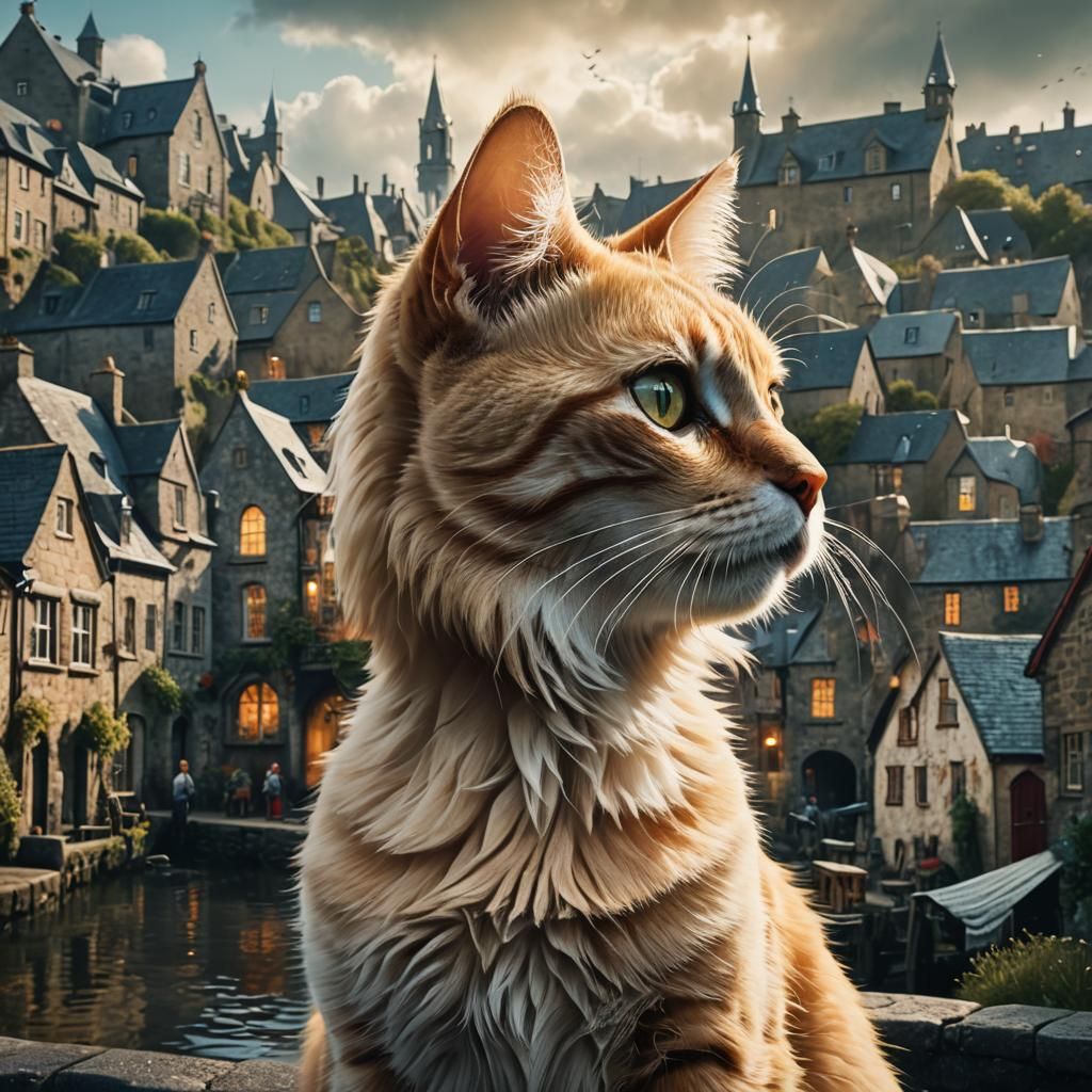 Cat Portrait Double Exposure with Irish Town