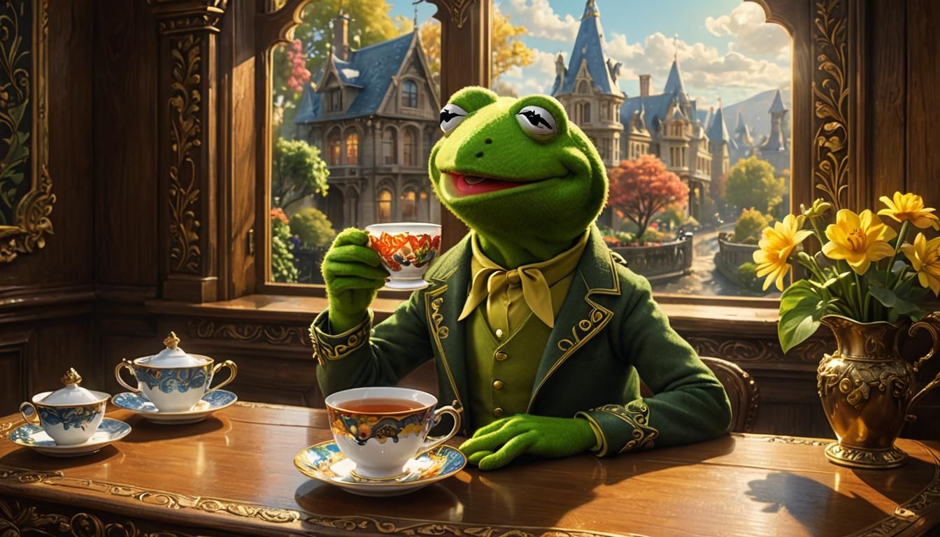 Kermit's Sunny Afternoon: Fantasy Art Nouveau Scene