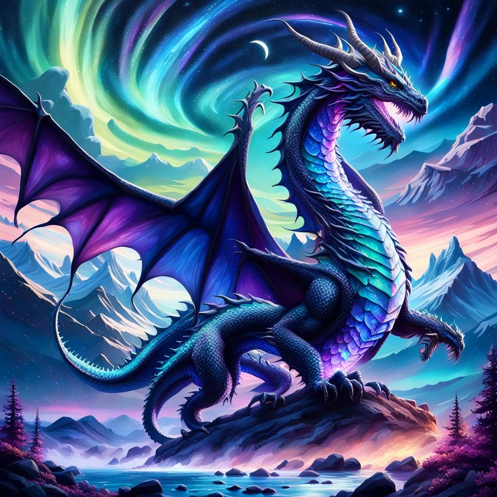 Epic Sci-Fi Moondancer Dragon Under Starry Skies
