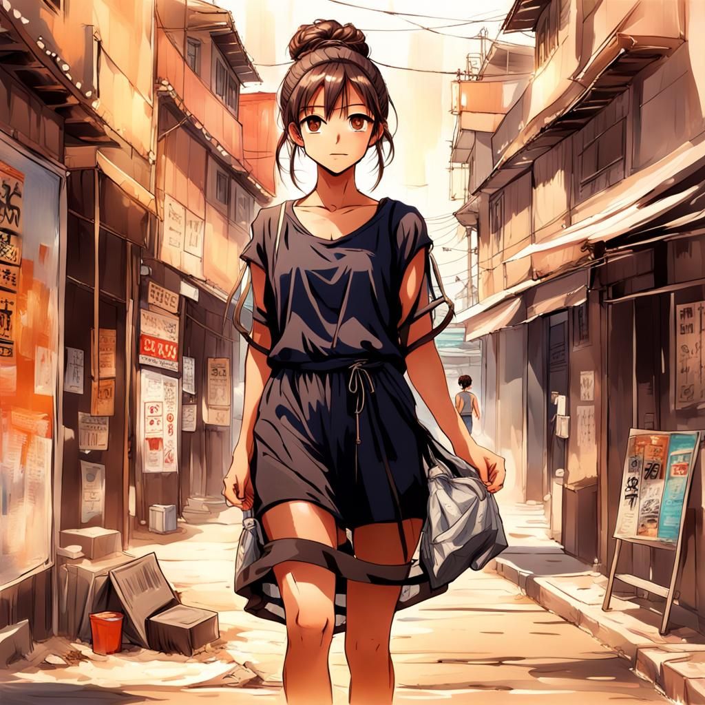 Anime Style Indian Woman in Sheer Dress