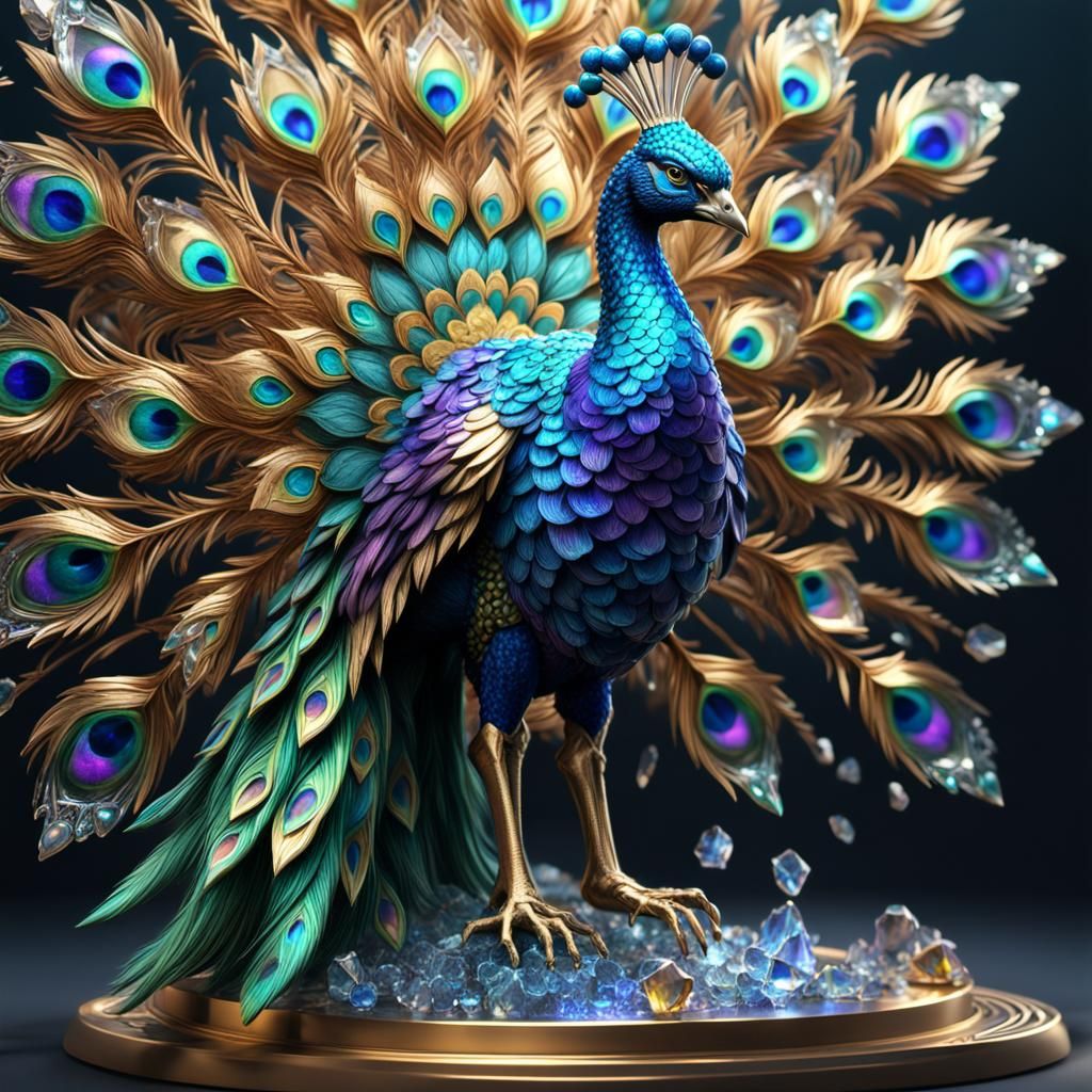 Detailed Crystal Peacock Fantasy Concept Art