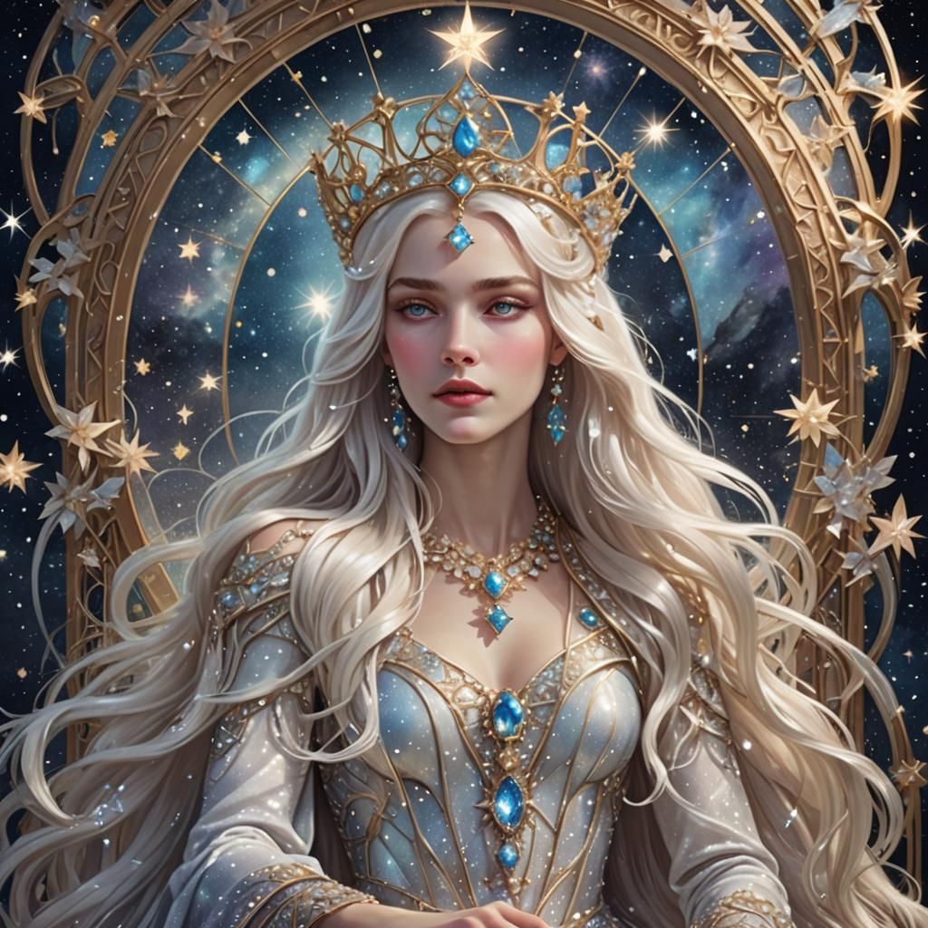Ethereal Queen of Stars in Art Nouveau Style
