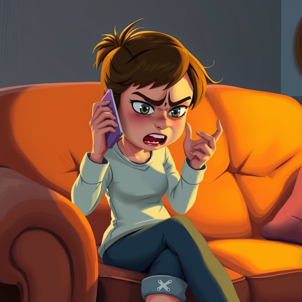 Vibrant Impressionist Portrait of a Girl in Anger, in a 3D C...