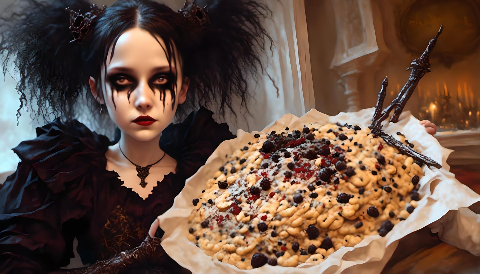 Evil Queen Bakes Pizza: Dark Anime Art