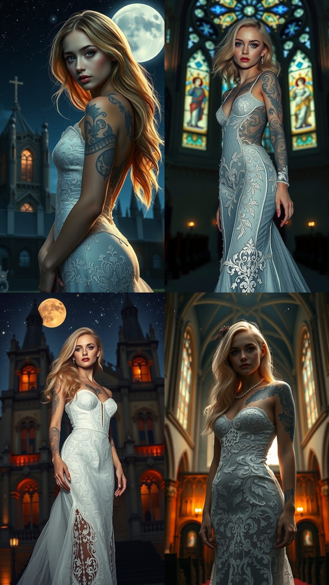 Gothic Bride with Tattoos in Starry Night