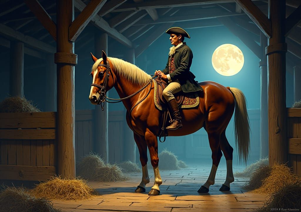 Paul Revere's Midnight Ride in Art Nouveau Style