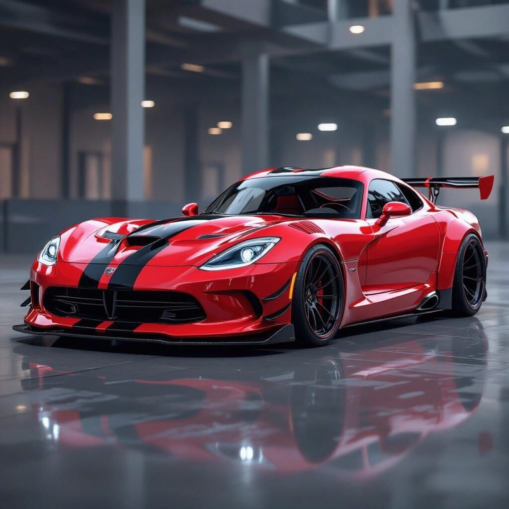 Red Dodge Viper with Widebody Kit in Digital Art Style