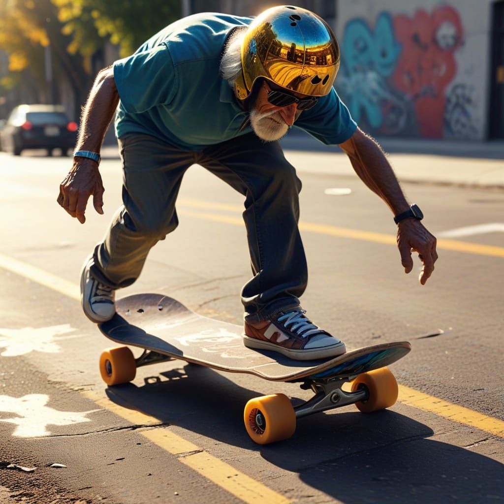 Old Man Skateboarding: Vibrant Digital Art