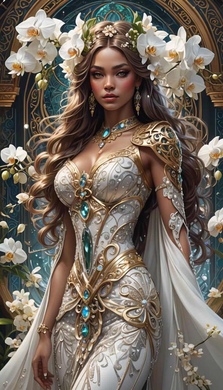 Exquisite Celtic Woman in Masquerade, Art Nouveau Portrait