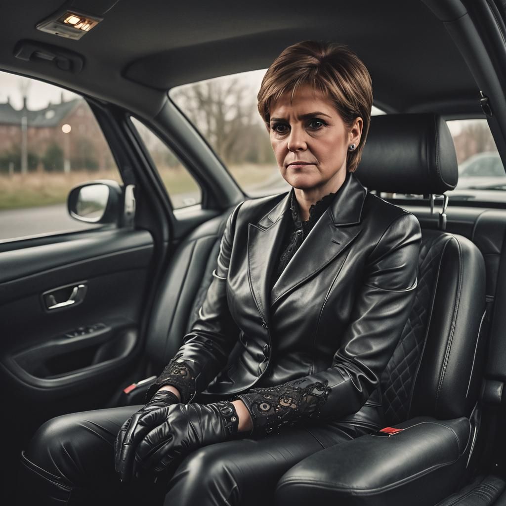 Moody Portrait of Woman in Leather Suit, Leibovitz Style