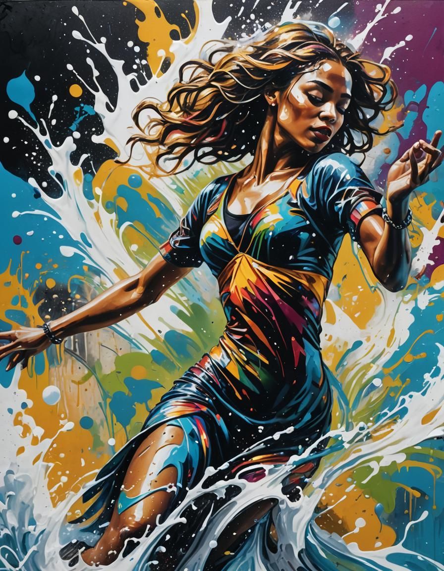 Graffiti Art Dancer Emerging from Water